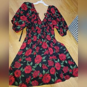 Floral Black and Red Dress